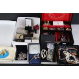 A collection of mixed vintage and contemporary costume jewellery to include silver examples.