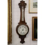 Victorian Carved Oak Cased Aneroid Barometer / Thermometer, 85cm high