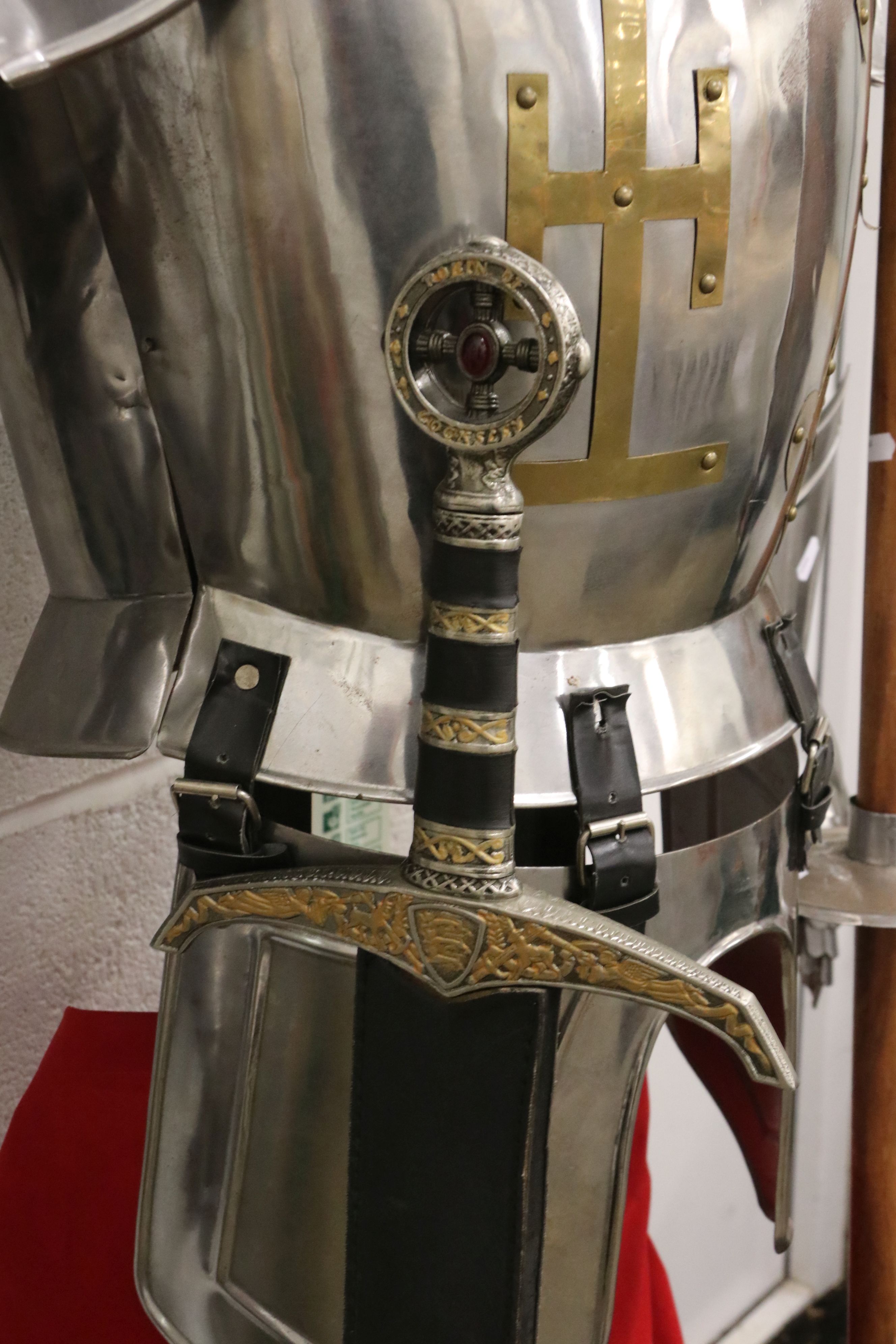 Full Size Replica Suit of Armour constructed of sheet metal, complete with a Lance, Sword in - Image 6 of 6