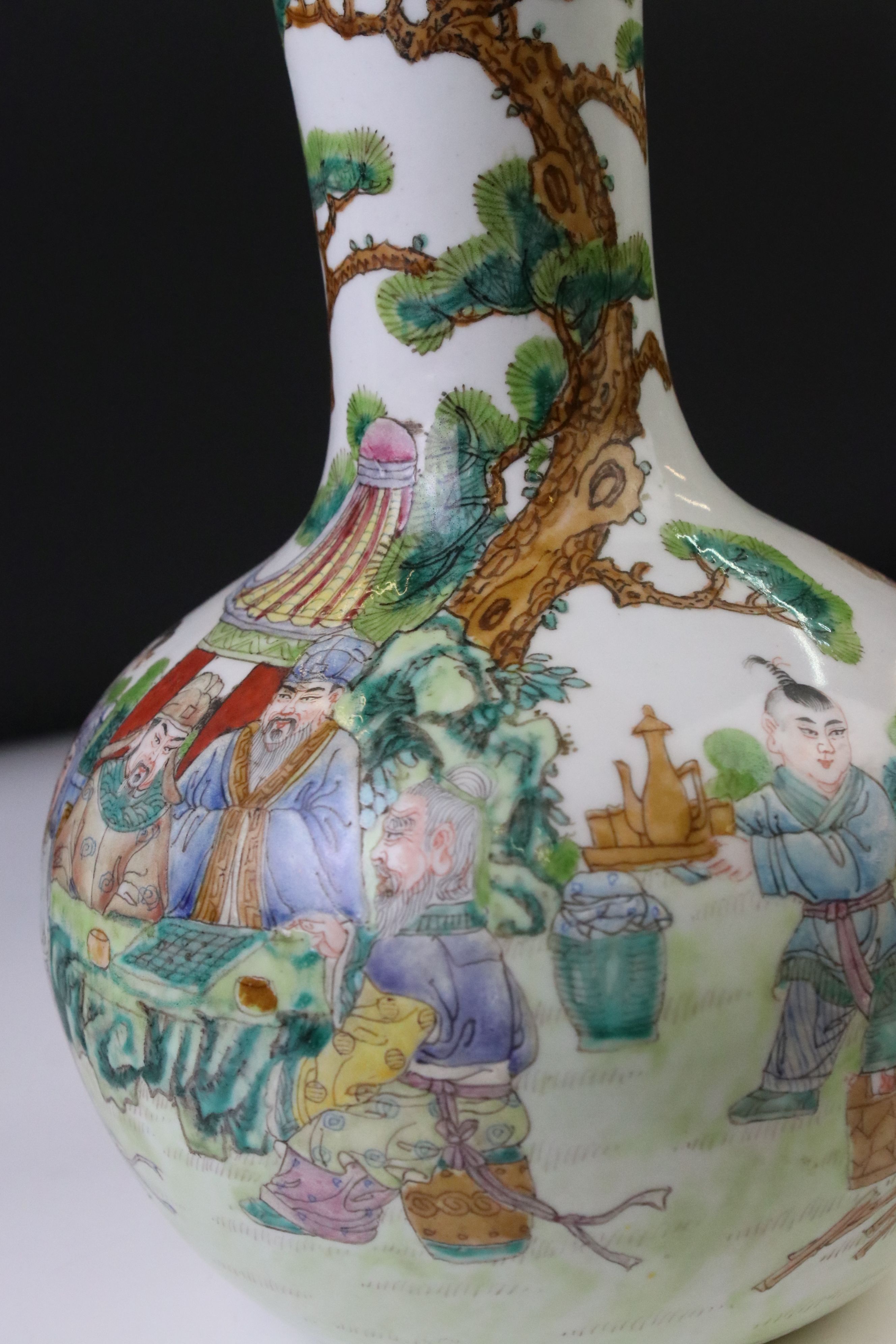 Pair of Chinese Porcelain Famille Verte bottle vases, with enamel decoration depicting figures in - Image 8 of 11