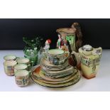 Royal Doulton Dickens ware tea set to include a teapot & cover (lid a/f), sandwich plate, twin-