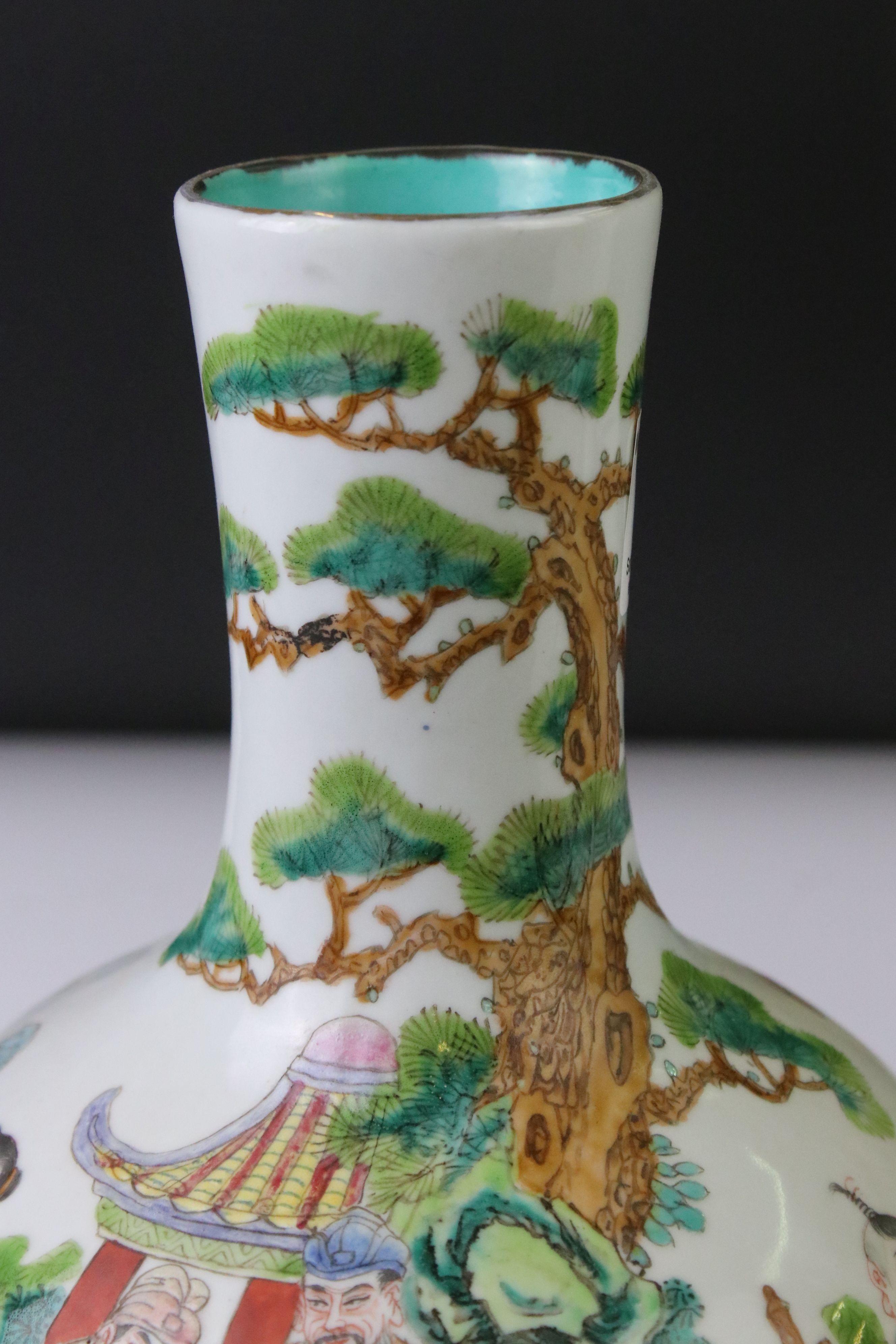 Pair of Chinese Porcelain Famille Verte bottle vases, with enamel decoration depicting figures in - Image 2 of 11