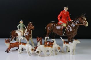 Beswick porcelain hunting group to include a huntsman on brown horse, model no. 1501 (a/f), 21cm