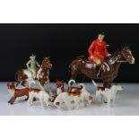 Beswick porcelain hunting group to include a huntsman on brown horse, model no. 1501 (a/f), 21cm