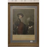 V Green of London gilt framed mezzotint, published 1780, of Sir Joshua Reynolds in cap and cape,