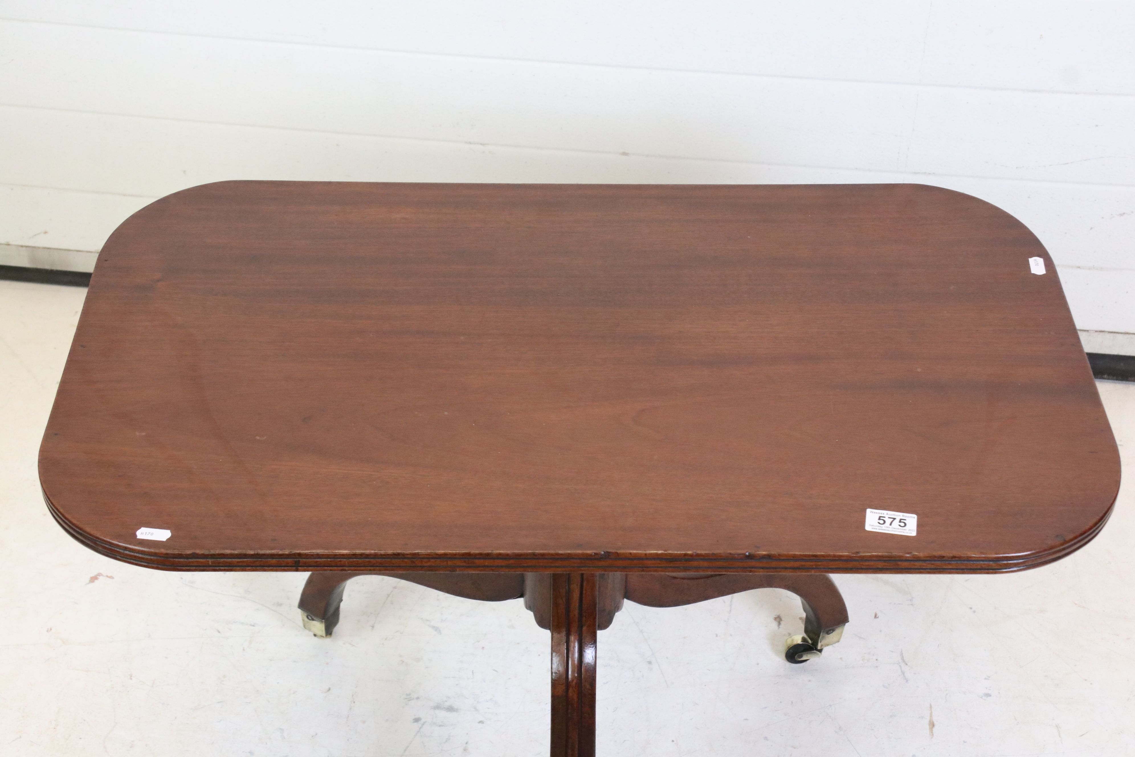 19th century Mahogany Rectangular Low Table raised on a turned column and three splay legs with - Image 2 of 4