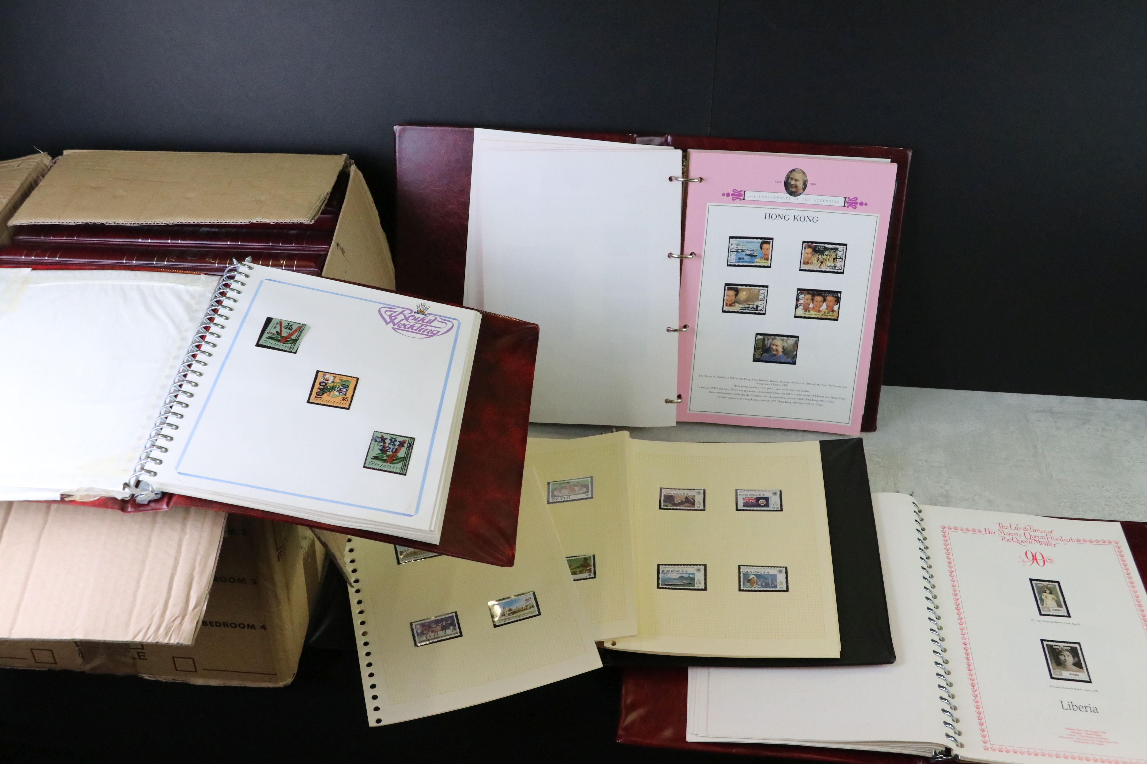 Collection of Commonwealth Royal Event stamps, in eight bespoke albums, to include Prince Charles