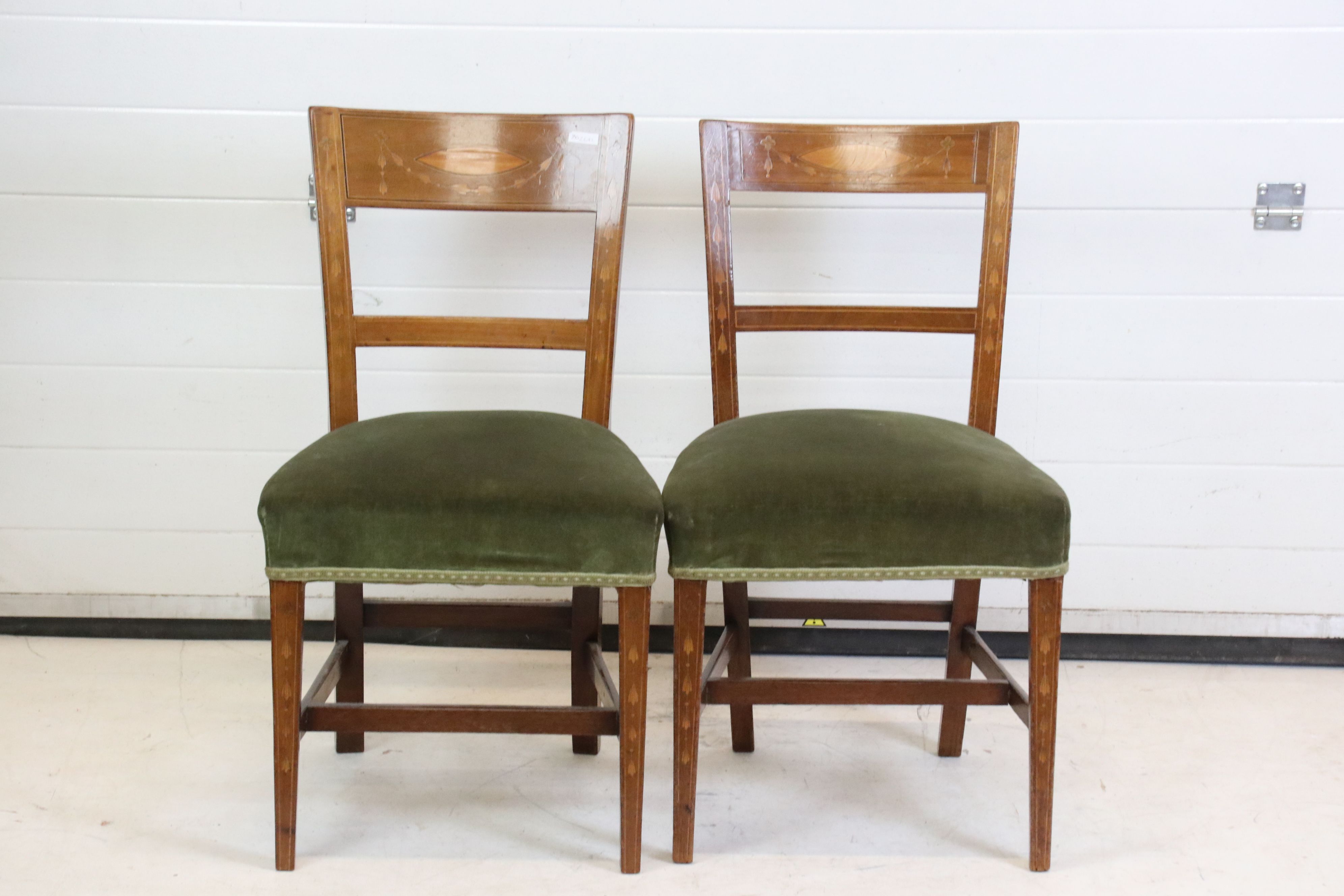 Pair of 19th century Mahogany Inlaid Side Chairs with stuff-over seats - Image 2 of 5