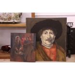 Oil Painting of a Young Rembrandt signed D M Quickmire, 70cm x 77cm together with an Oil on Board