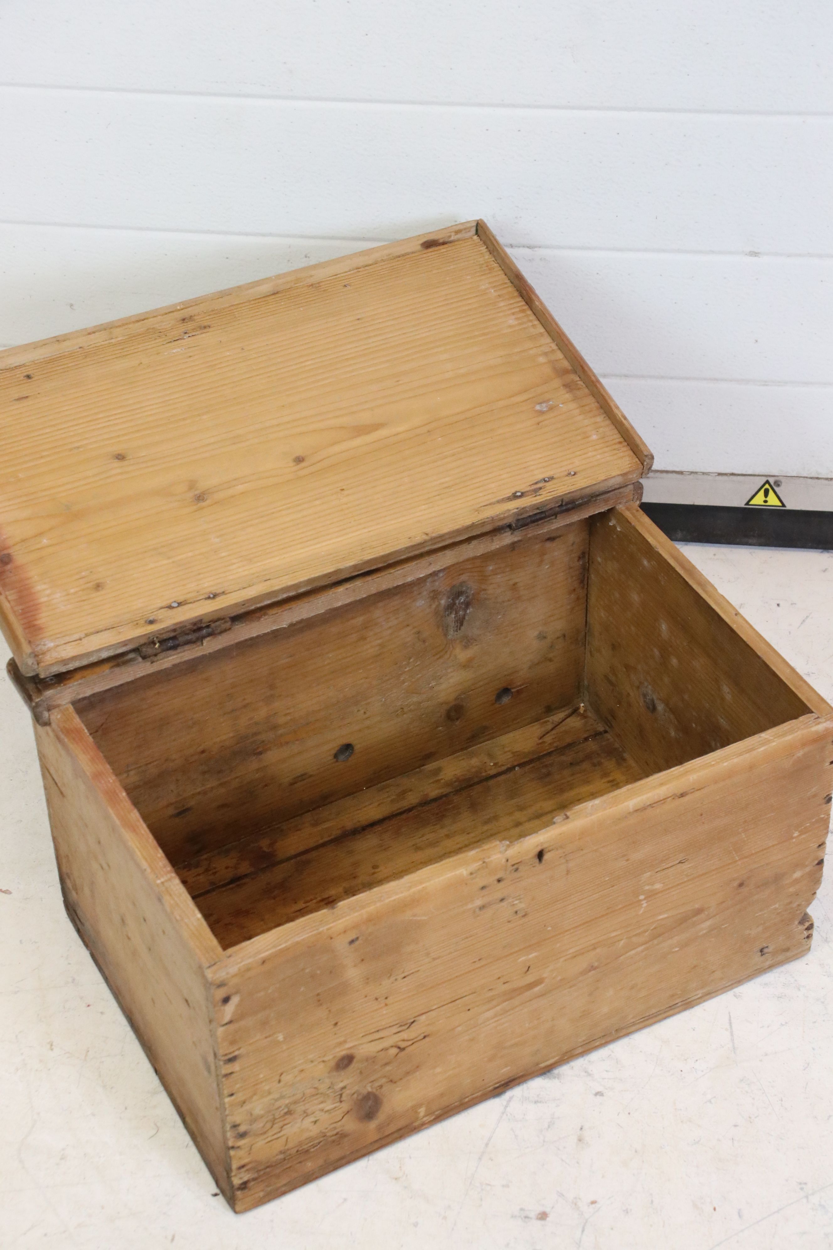 19th century Small Pine Box, with a later added brass plaque, 47cm wide x 25cm high - Image 3 of 3