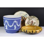 Wedgwood Jasperware dip blue planter, with classical relief decoration of maidens, lion masks and