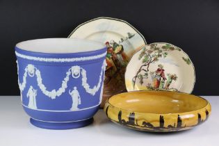 Wedgwood Jasperware dip blue planter, with classical relief decoration of maidens, lion masks and