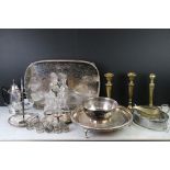 Silver Plated Gallery Tray, 47cm long together with other Silver Plate including Circular Tray,