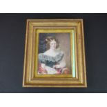 19th century portrait miniature of a lady, seated, half length, approx. 120 x 90mm