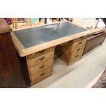 Late 19th / Early 20th century Twin Pedestal Desk with eight drawers, replacement leather inset top,