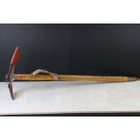 Mid century Austrian ' Stubai ' Climbing Ice Axe with wooden shaft and leather cover to head, 92cm