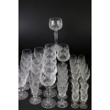 20th century cut glassware, a set of 34 glasses to include 8 hock glasses, 18.5cm high, 4 red wine