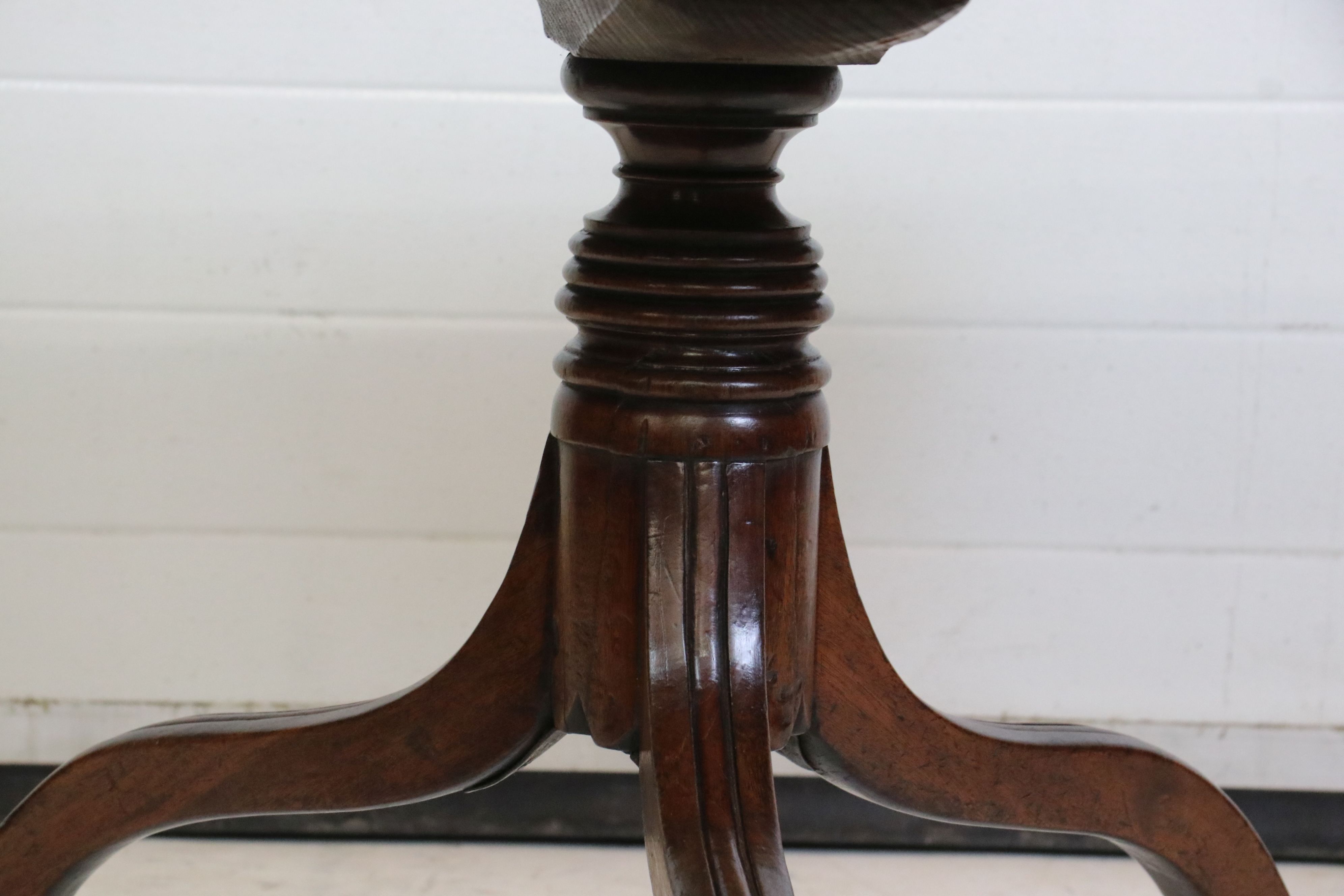 19th century Mahogany Rectangular Low Table raised on a turned column and three splay legs with - Image 4 of 4