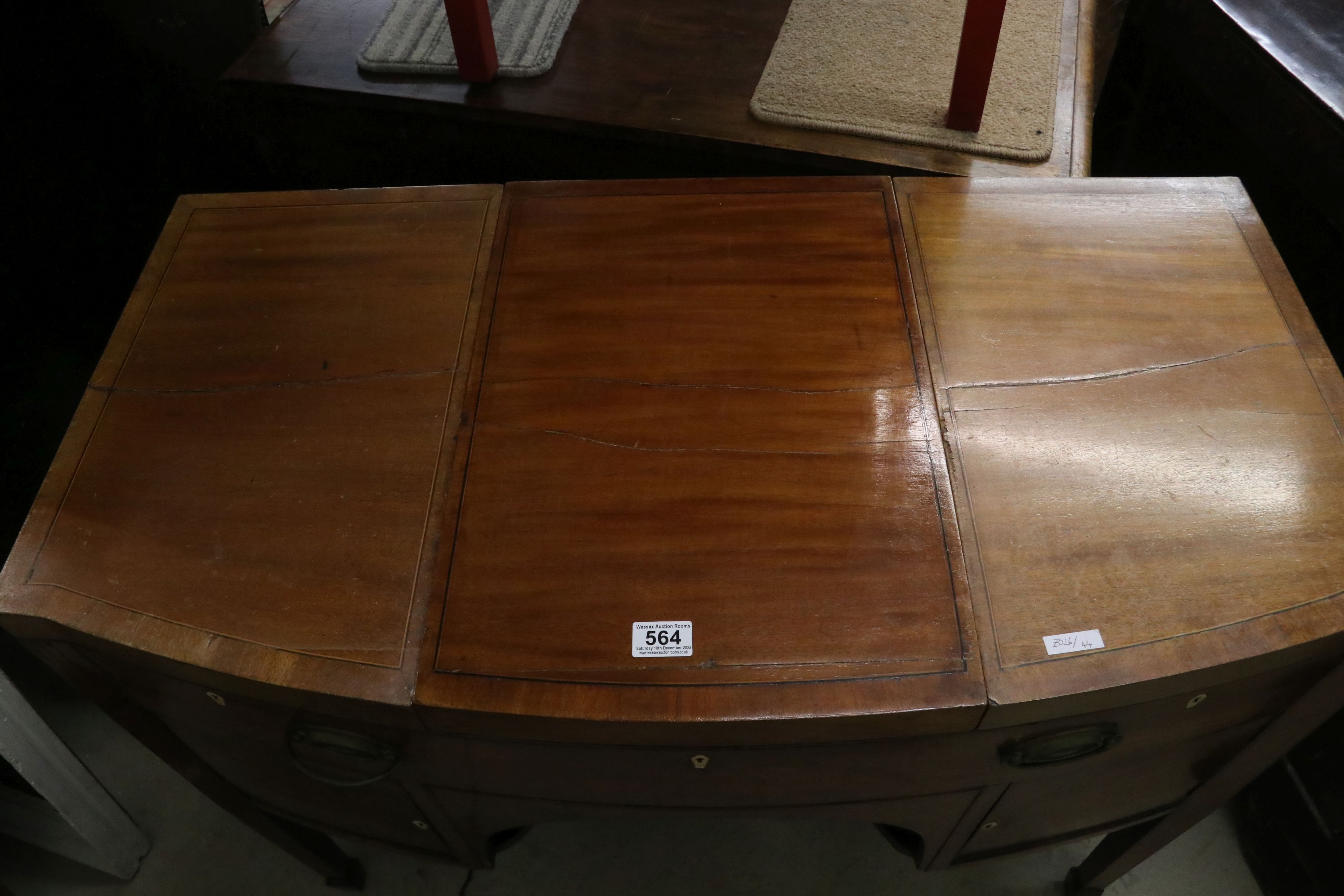 George III Mahogany bow front enclosed Dressing Table, the central hinged lid enclosing a ratchet - Image 5 of 5