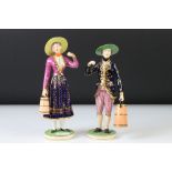 Two Early 19th Century Crown Derby porcelain figures comprising a young man and woman, both