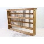 Large Pine Hanging Double Tier Plate Rack with shelf below, 140cm wide x 94cm high