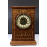 Early 20th Century mahogany and oak mantle clock of rectangular form, with inlaid bow & strung