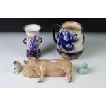 Group of mixed ceramics to include a Herend rabbit figure group in green, 4.5cm high, printed