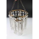 Pair of 19th century 2-tier hanging lustres with clear glass crystal droplets and metal ceiling