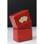 Early 20th century Tooled Red Leather Playing Card Box with applied playing card decoration, 10cm