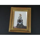 19th century Continental School, full length portrait miniature of a lady in a black dress,