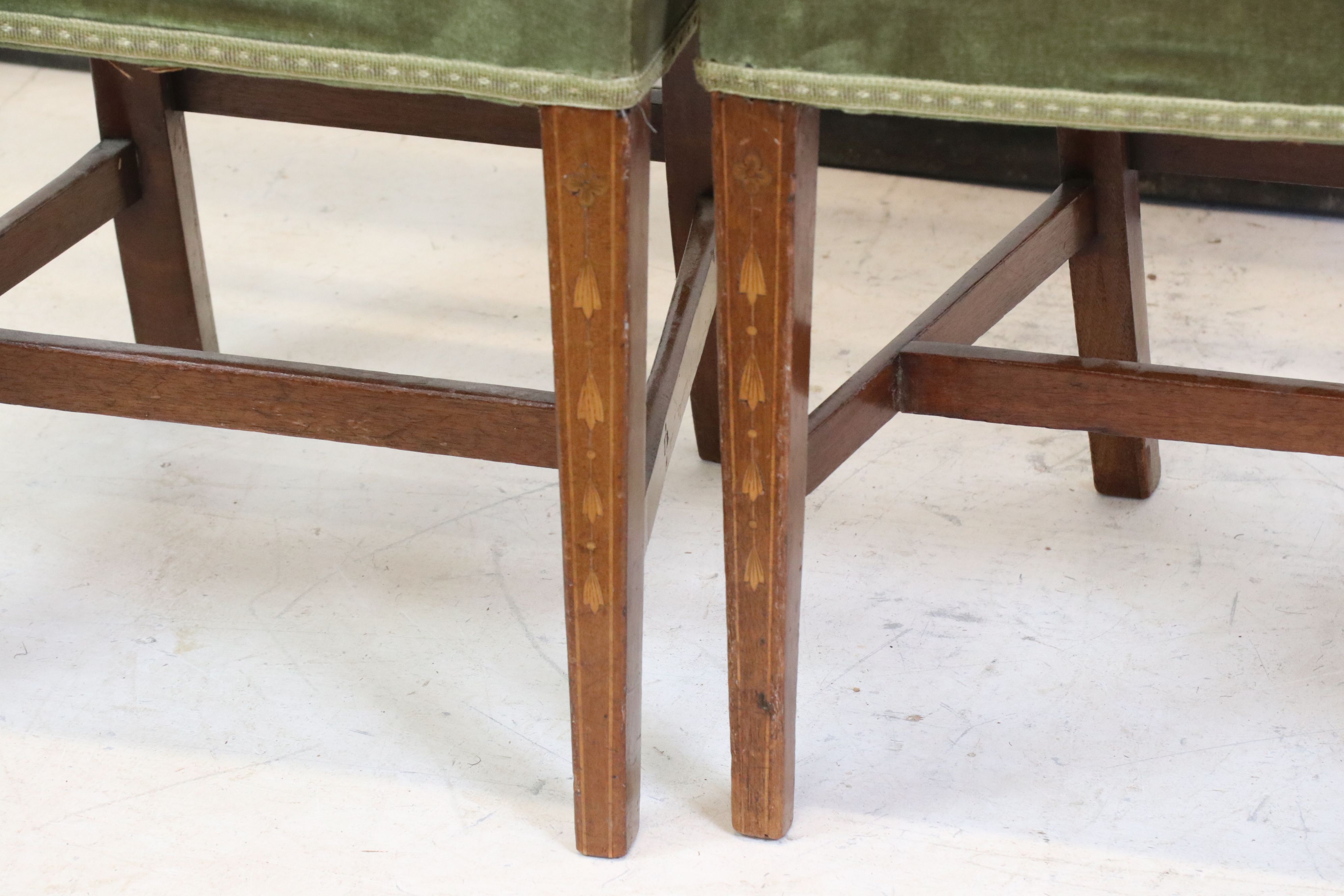 Pair of 19th century Mahogany Inlaid Side Chairs with stuff-over seats - Image 3 of 5