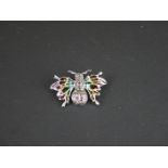 Silver plique-a-jour bug brooch