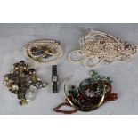 A collection of mainly contemporary costume jewellery together with two wristwatches.
