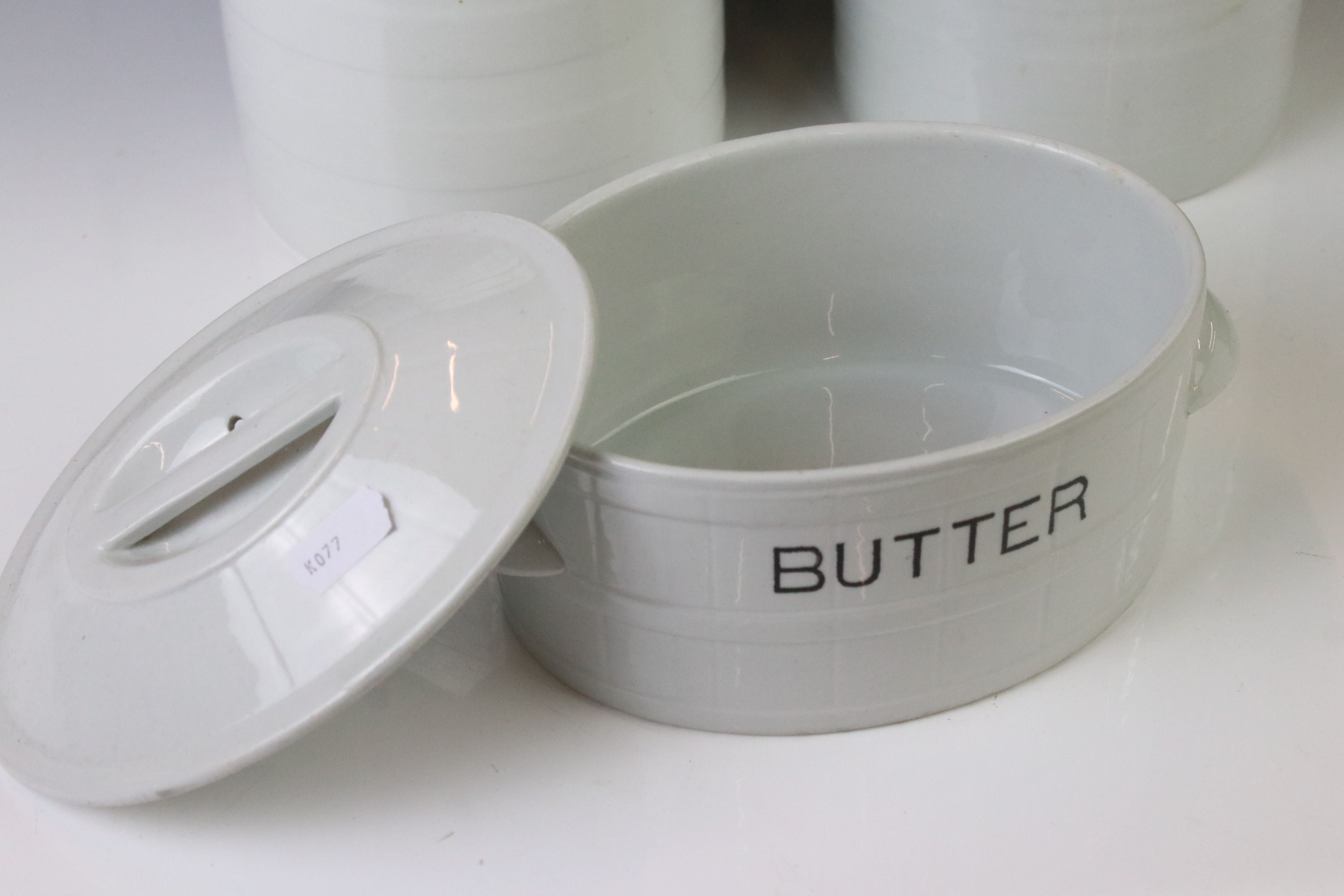 Two Cetem Ware ceramic lidded storage jars (sultanas and barley), approx 17.5cm high, together - Image 2 of 7