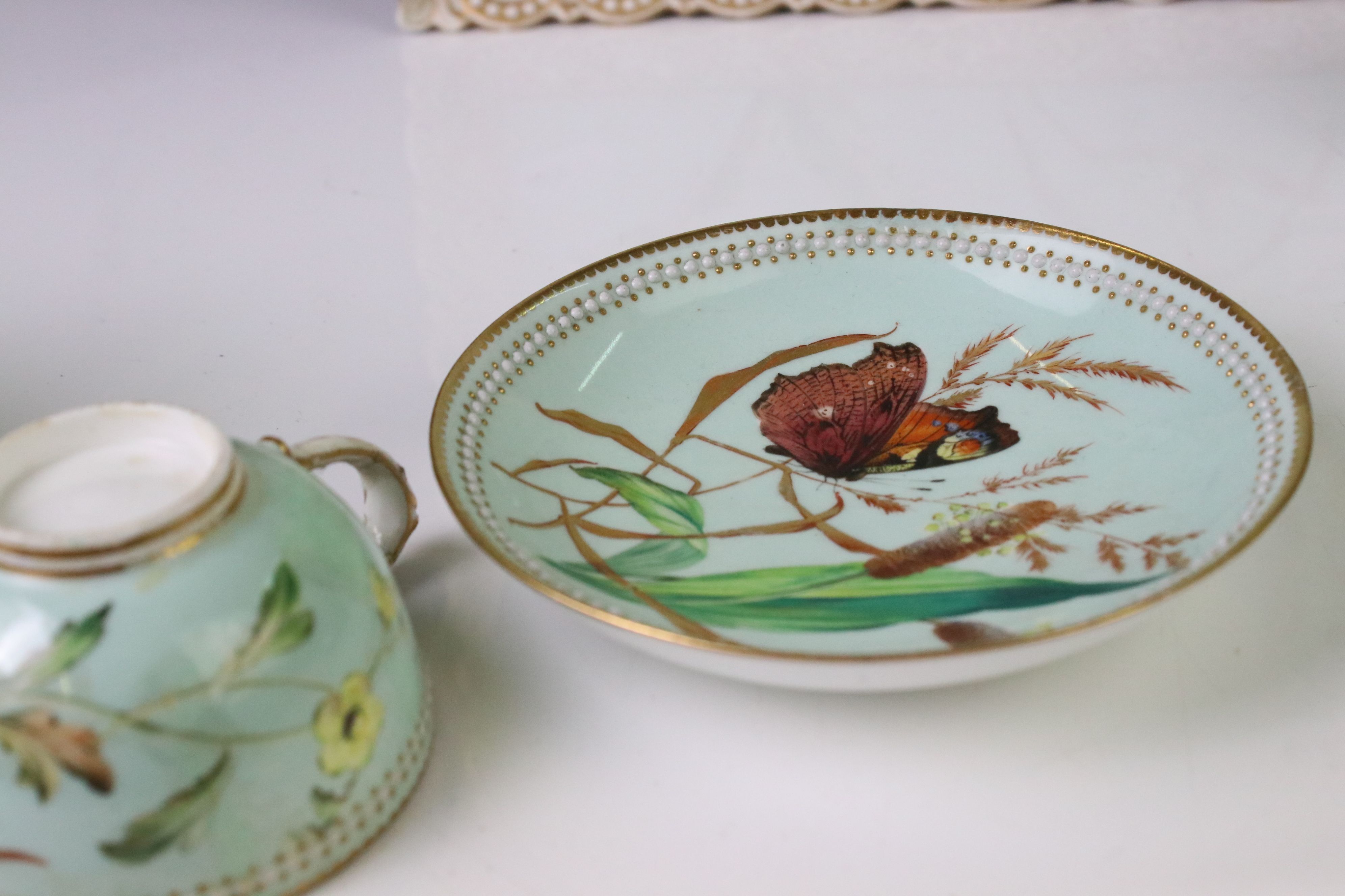 Royal Worcester porcelain cabaret tea set with hand painted butterfly, floral and foliate - Image 11 of 18