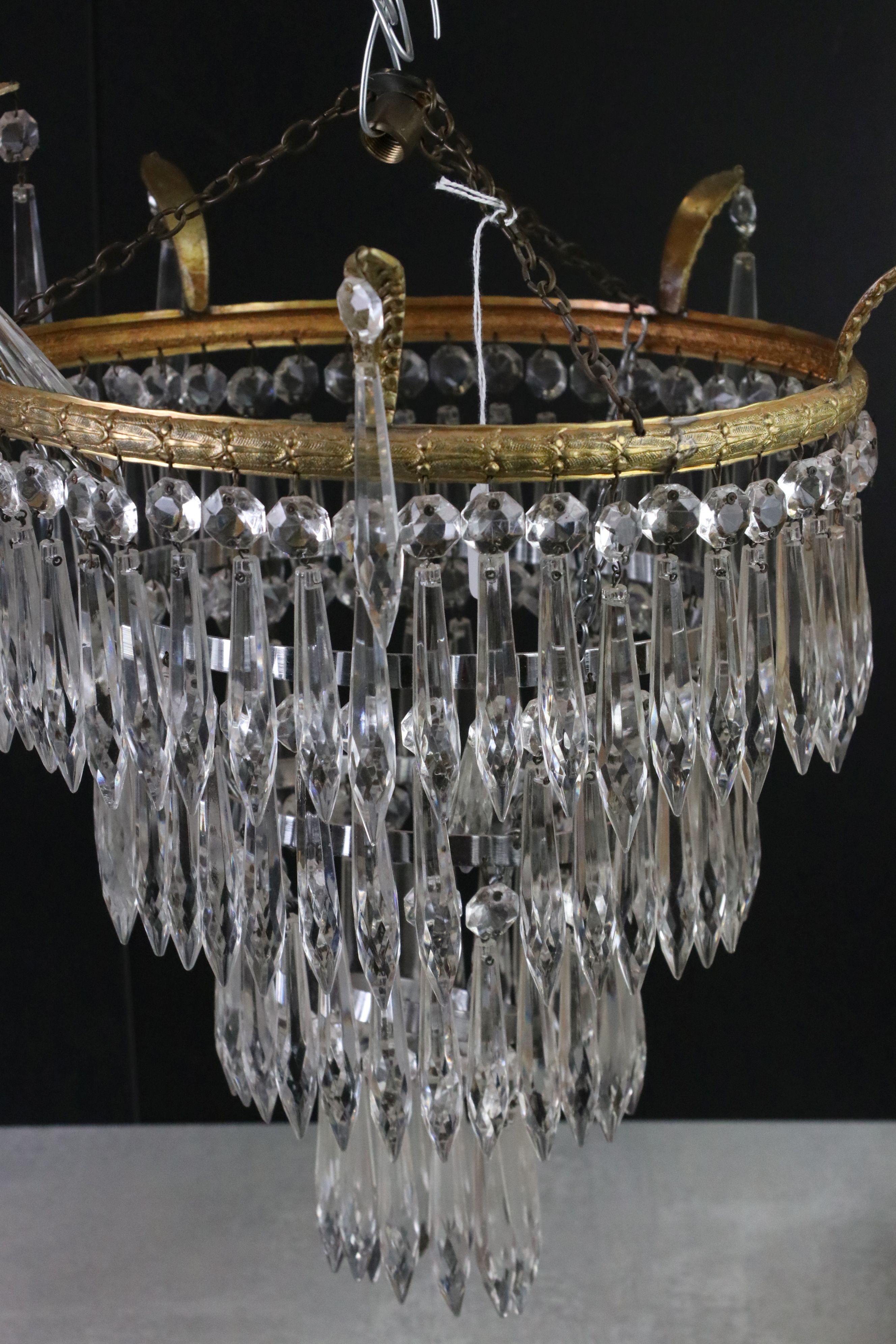 Two Gilt Metal Glass Crystal Drop Four Tier Waterfall Chandeliers, largest 41cm diameter x 40cm high - Image 2 of 7