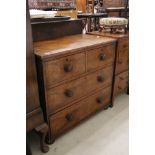 19th century Chest of Two Short over Two Long Drawers, raised on flat bun feet, 91cm wide x 51cm