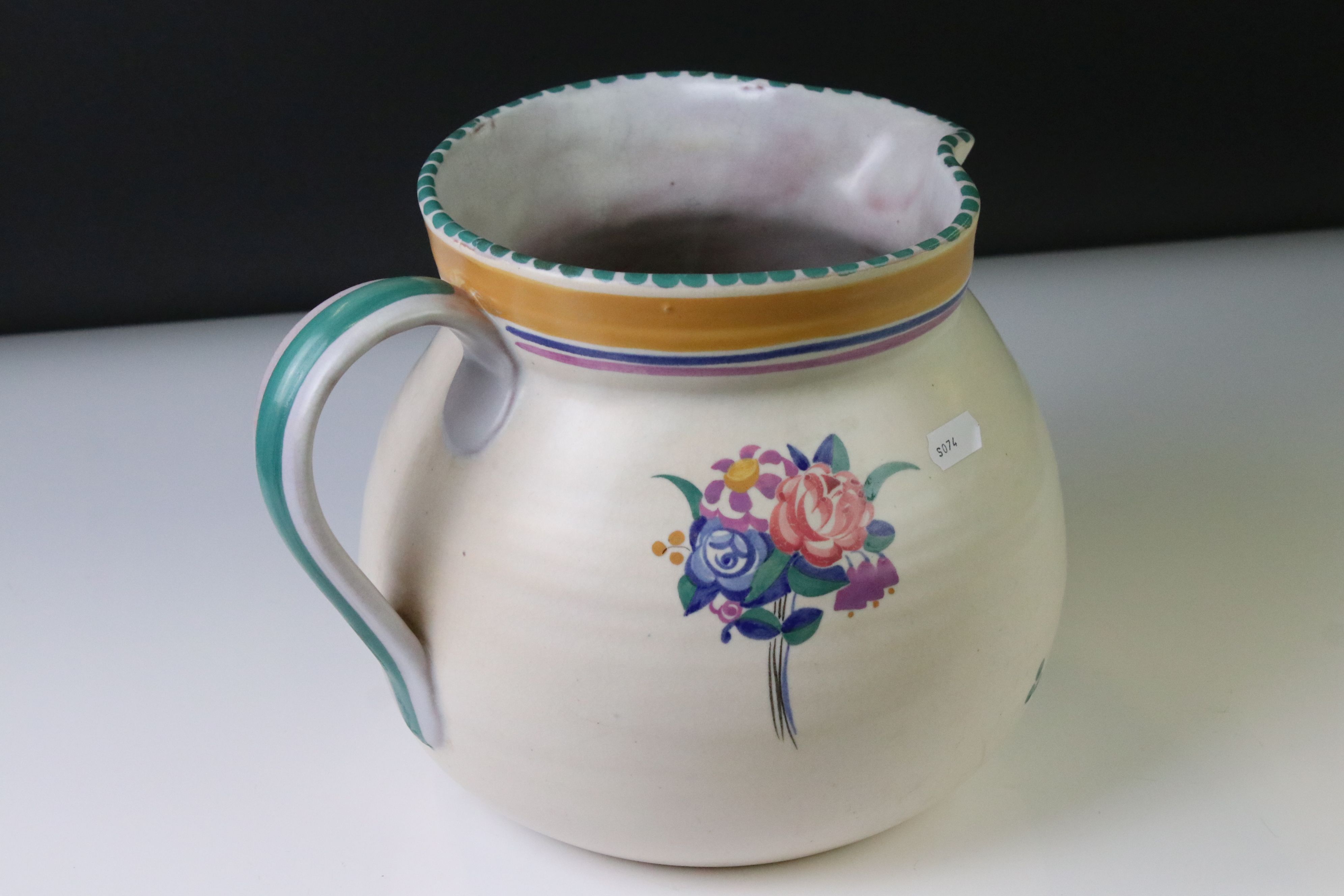 Poole Pottery Carter Stabler Adams Ltd jug with polychrome floral motifs and banding to the upper - Image 2 of 6