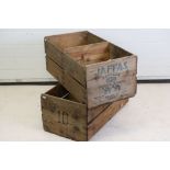 Two Mid century Wooden ' Jaffa Oranges, Israel ' Crates, each stamped to one end and measuring