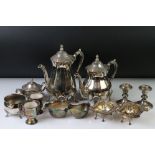 Silver Plate including Four piece Tea Service, Pair of George III style Salts, Two Jugs, Pair of