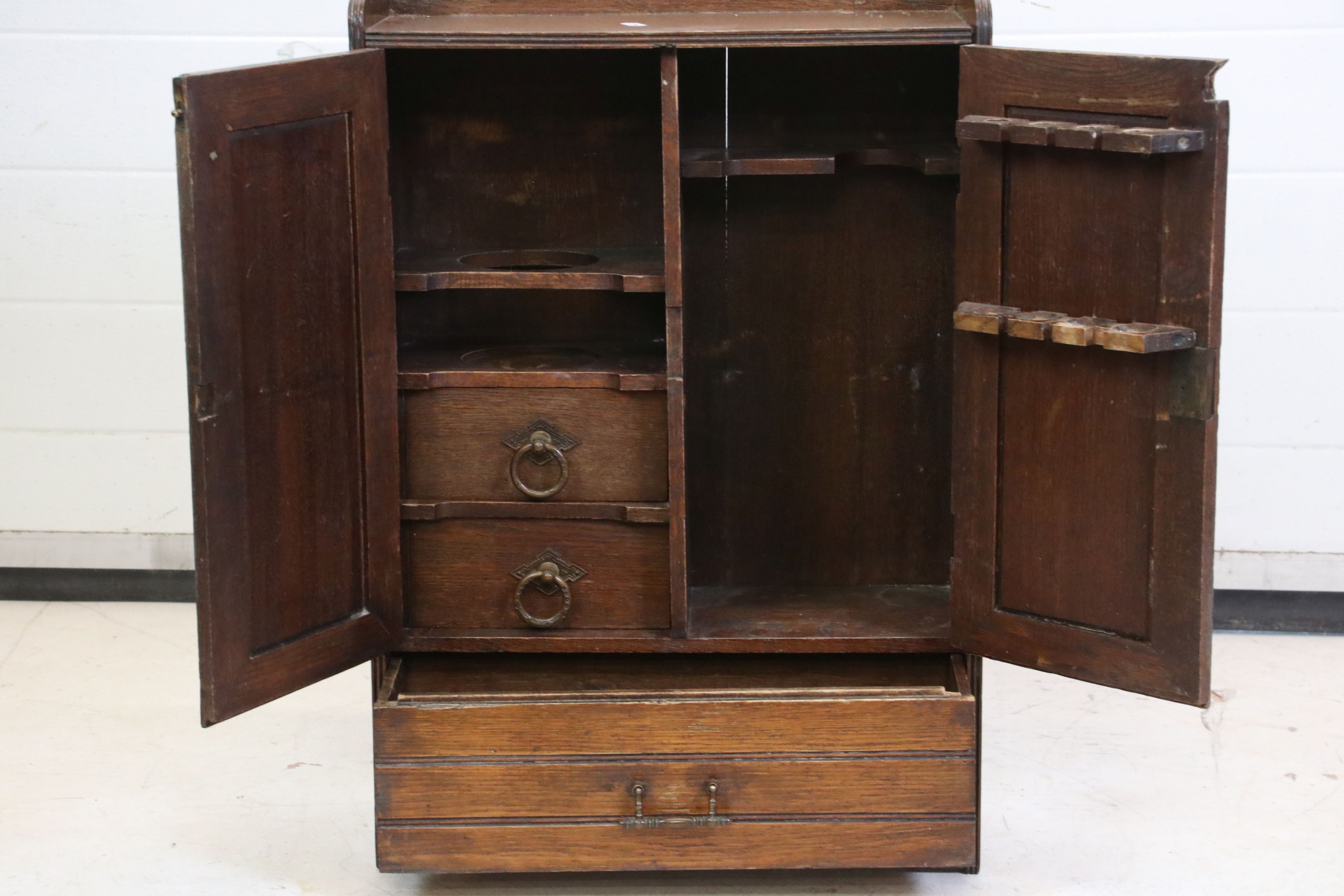 Late 19th / Early 20th century Oak Smoker Cabinet, the two doors opening to a fitted interior, - Image 4 of 6