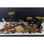 Three Sets of Postal Scales plus two other sets of Scales together with various weights