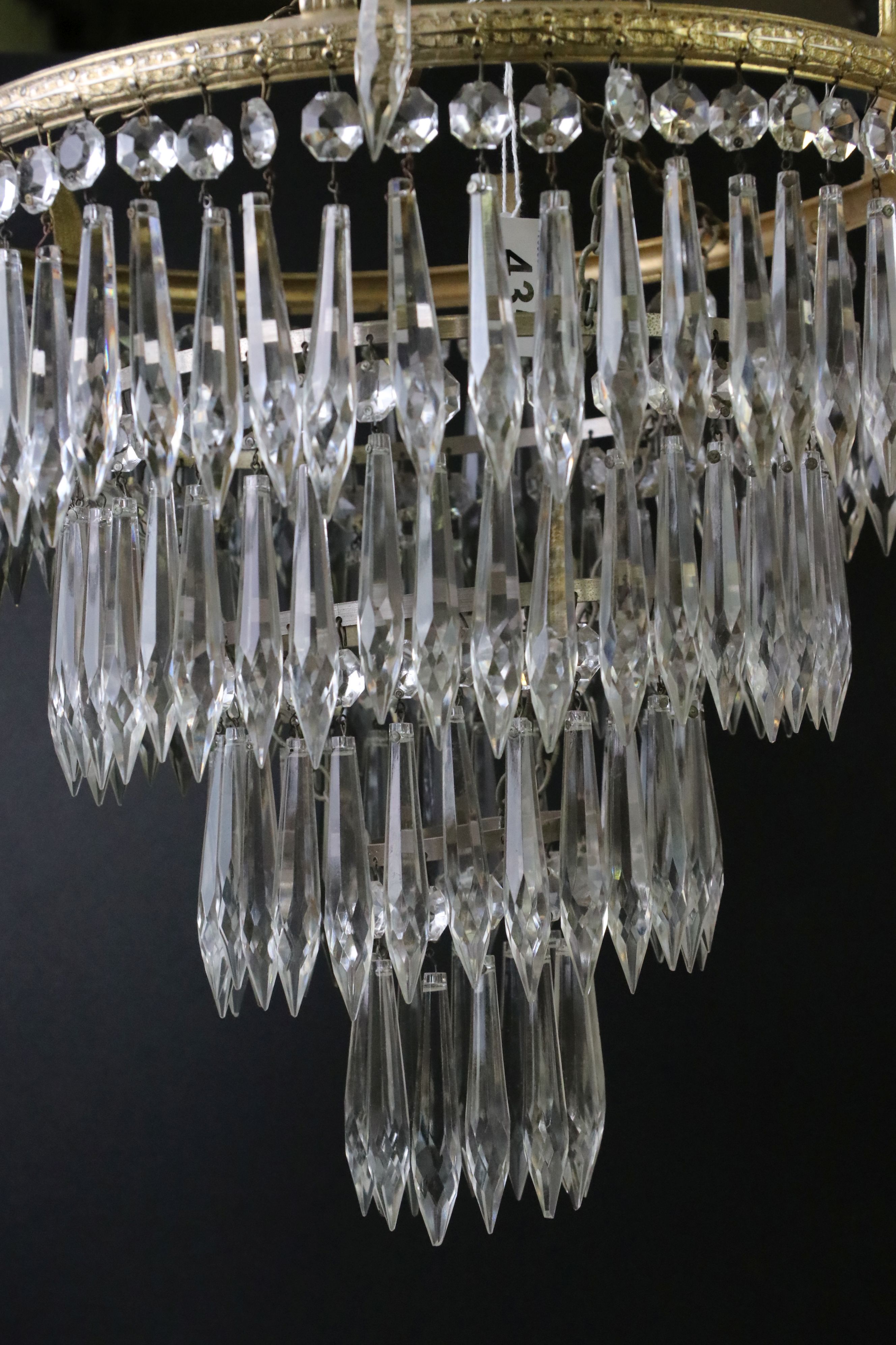Two Gilt Metal Glass Crystal Drop Four Tier Waterfall Chandeliers, largest 41cm diameter x 40cm high - Image 4 of 7
