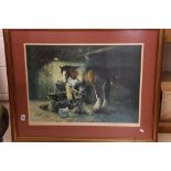 David Shepherd, Signed Limited Edition Print of a Blacksmith and Horse titled ' The Old Forge ' no.
