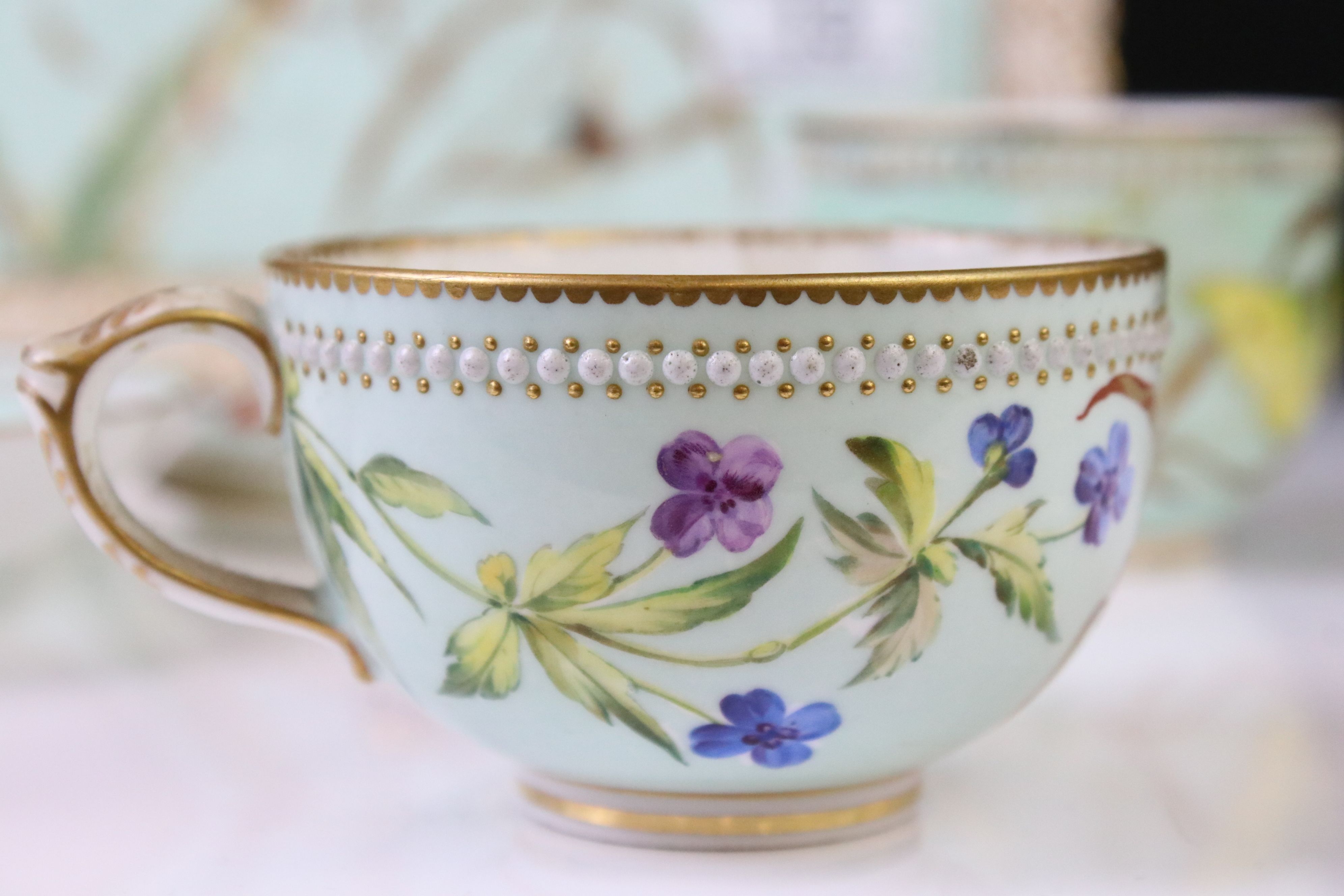 Royal Worcester porcelain cabaret tea set with hand painted butterfly, floral and foliate - Image 17 of 18