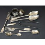 A collection of hallmarked sterling silver to include cutlery, fruit knife with mother of pearl