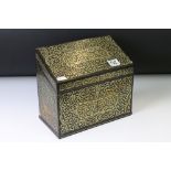 Victorian brass mounted coromandel stationery box, with sloping rectangular hinged lid opening to