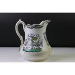 19th Century ceramic cider jug with transfer printed and hand-coloured decoration to include farming