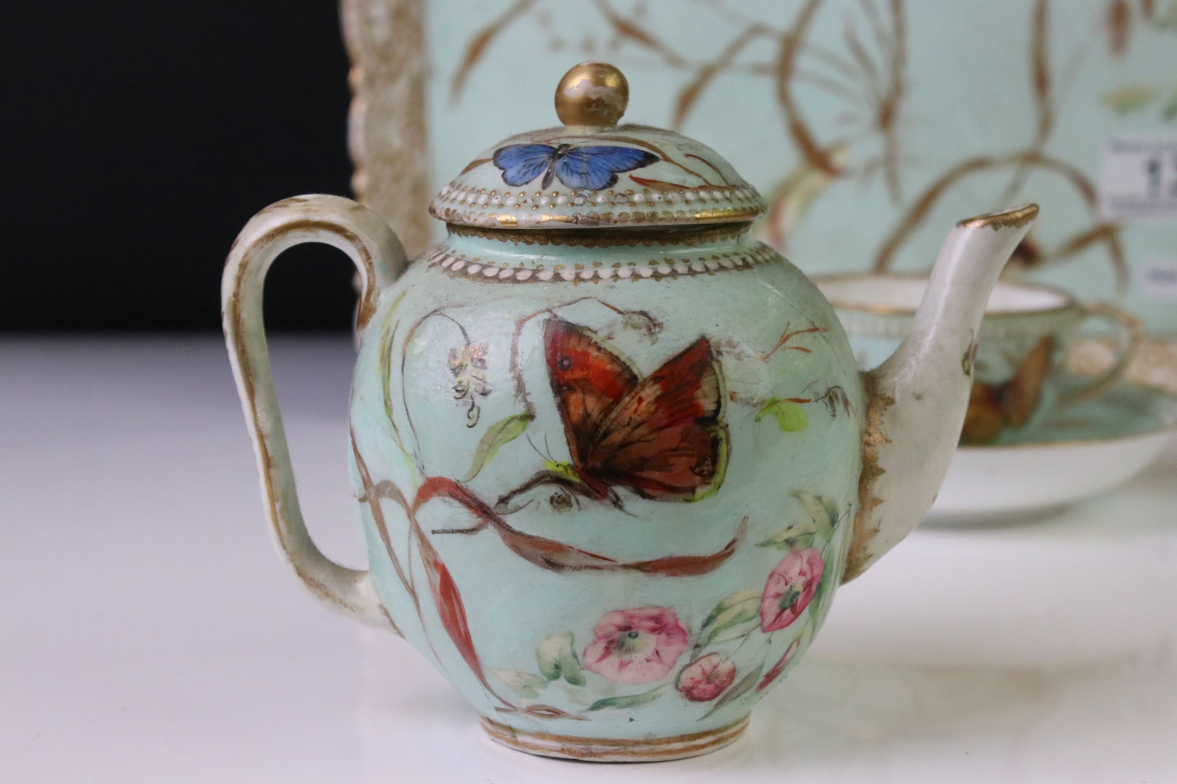 Royal Worcester porcelain cabaret tea set with hand painted butterfly, floral and foliate - Image 4 of 18