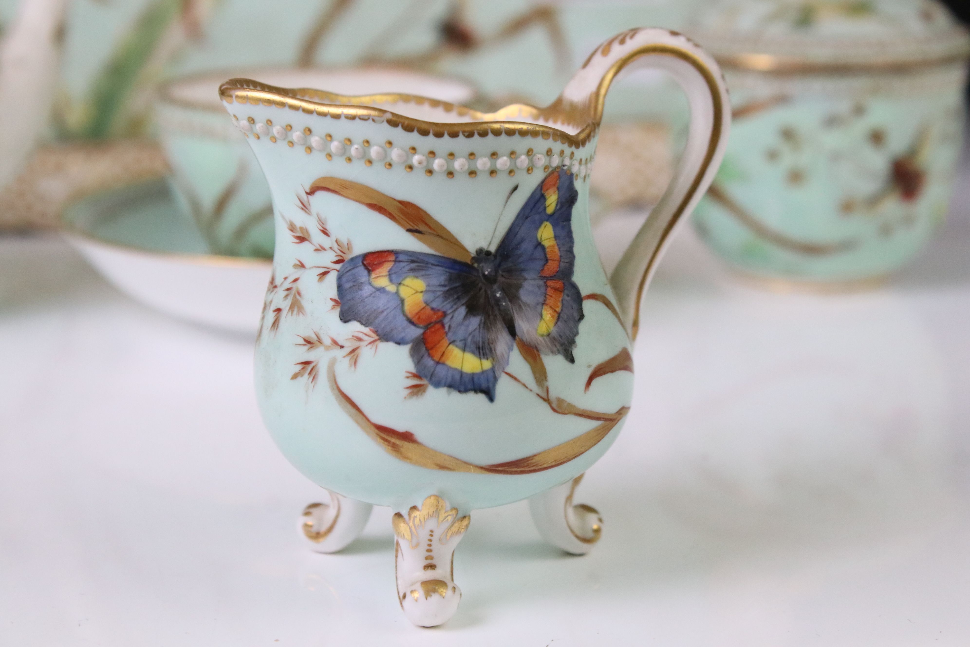 Royal Worcester porcelain cabaret tea set with hand painted butterfly, floral and foliate - Image 2 of 18